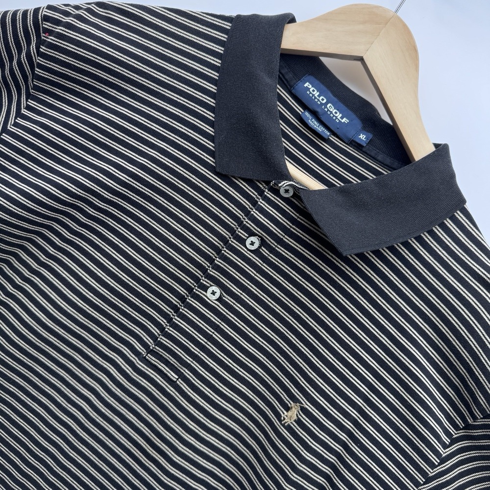 Polo Golf Ralph Lauren Shirt Mens XL Black White Micro Striped Pima Cotton Peru